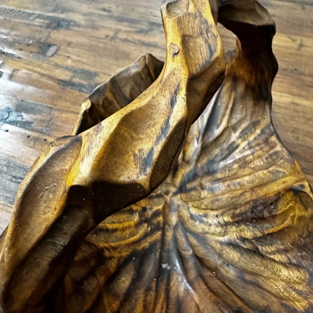 Hand Carved‎ Small Wood Basket Vintage 8